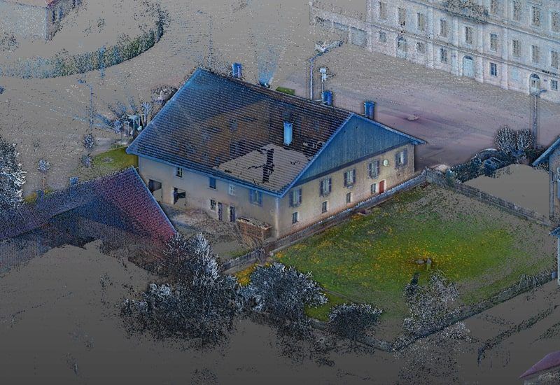 Nuage de points aérien d’un bâtiment relevé par scan 3D