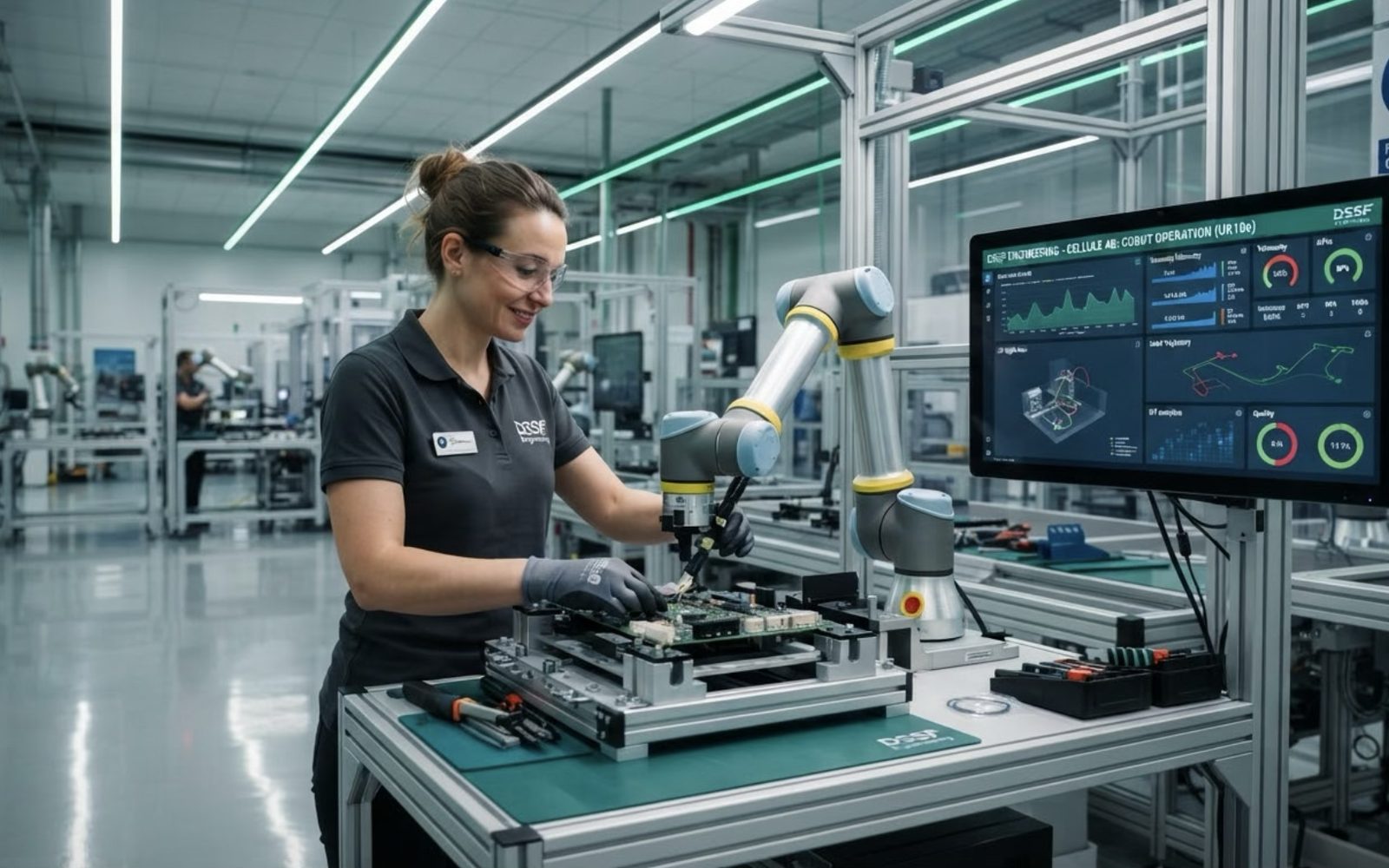 Cobot integrated into a workstation shared with an operator